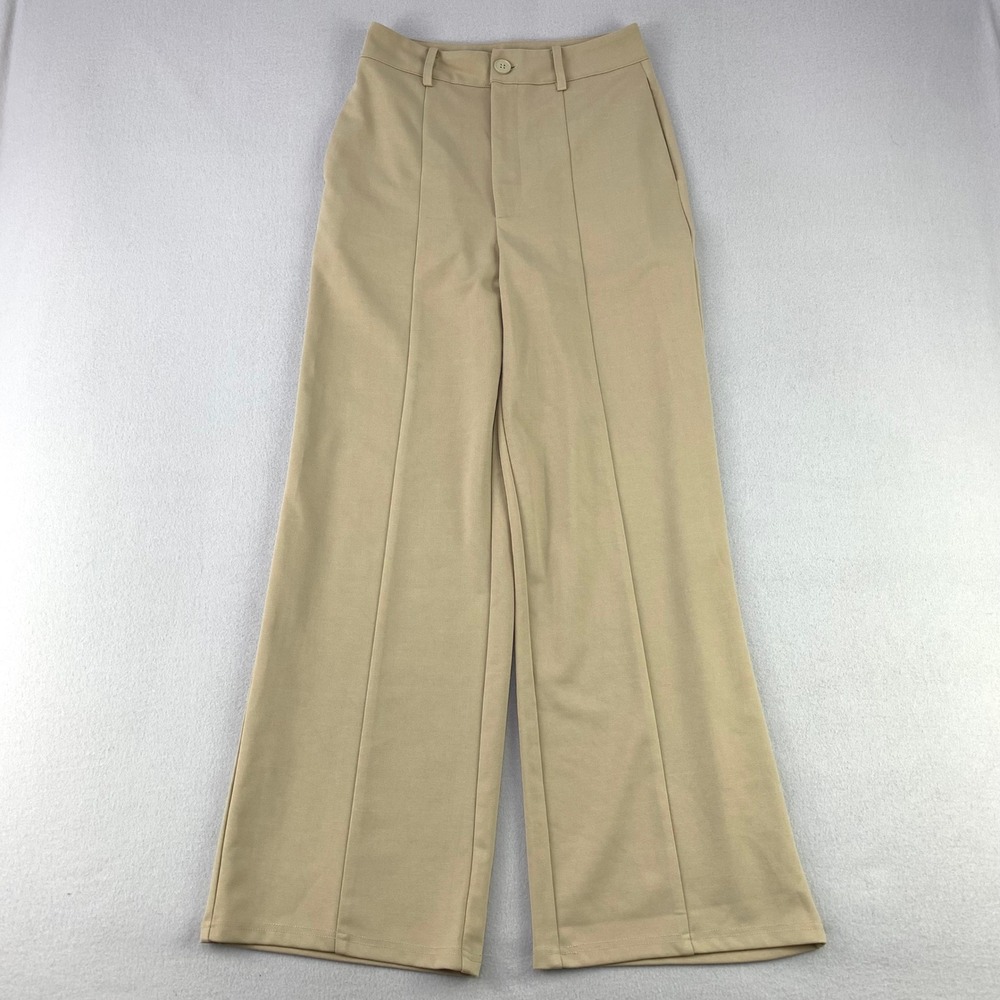 Cider Khaki Wide Leg Trousers Women Small Tan High Waist Pleated Workwear